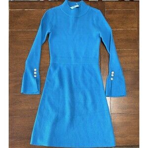 Nwt Ann Taylor Ribbed Button Cuff Sweater Dress - Size -S- Blue